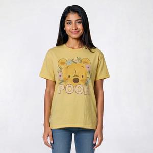Juniors Hybrid Pooh Face Floral Graphic Tee